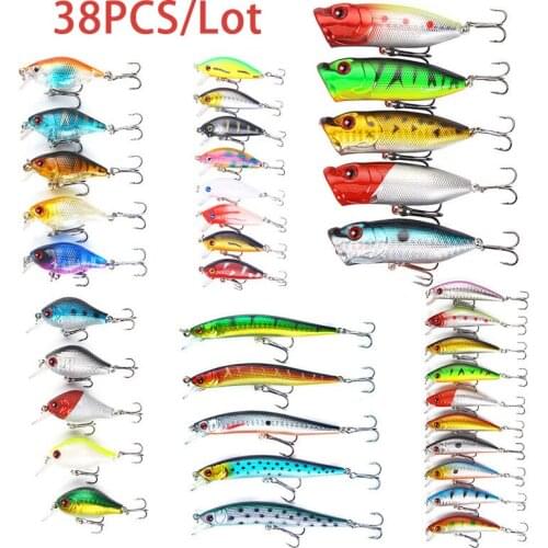 38 Pcs/set Mixed Fishing Lure Set Artificial Fishing Lure Kit Wobblers Minnow Crankbait Fishing Fishing Hard Bait Hot Sale YU046