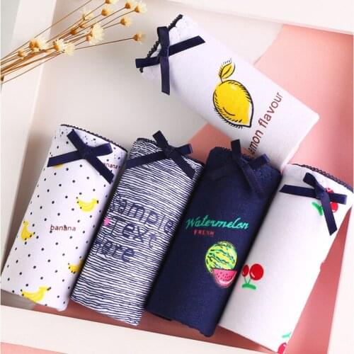 5Pcs/Set Cute Underwear Women Plus Size Sexy Panties Mid-waist Summer Thin Cotton Breathable Ladies Girl Briefs Sexy Lingerie