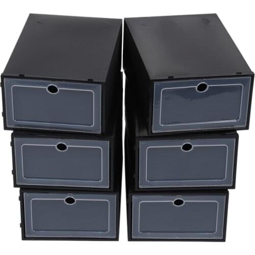 6 Pcs Transparent Shoe Box Flip Design Plastic Storage Case Organizer Dustproof Clear Plastic Shoe Storage Boxes for Home Black