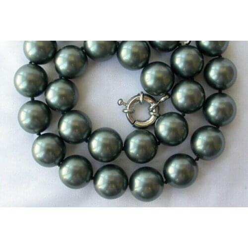 FREE SHIPPING>>>@@ > RHJ0070 stunning big 14mm round Tahiti black south sea shell pearl necklace