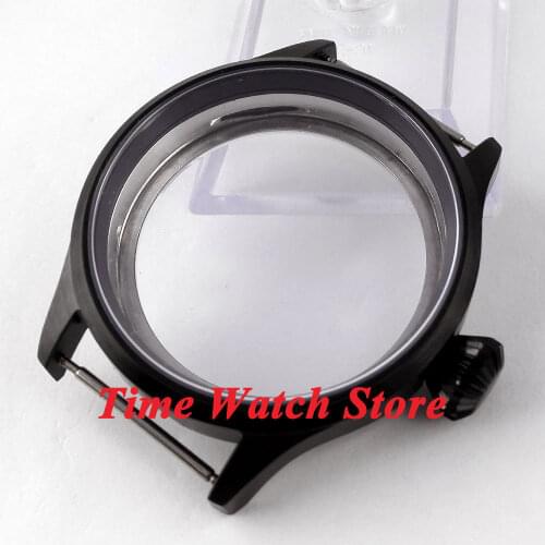 Fit ETA 6497 6498 movement 43mm watch case sapphire glass black PVD stainless steel watch case CX1