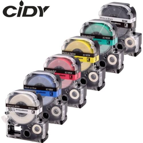 CIDY 6 ROLLS SD18KW SS18KW SC18GW SC18YW SC18BW SC18RW 18MM Kingjim label adhesive tape for epson machine LW300 LW400 SR150