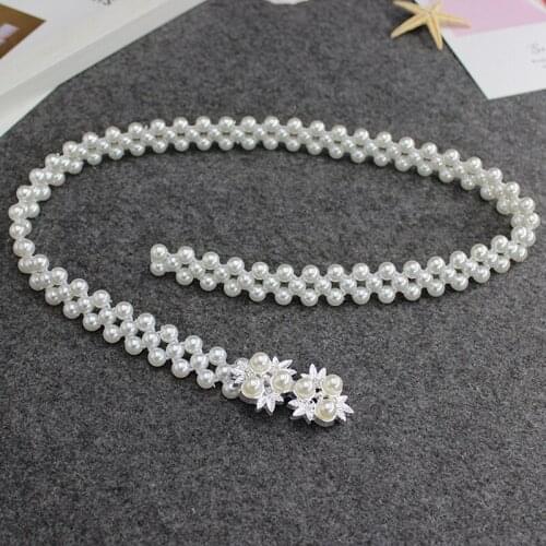 Elegant Women Pearls Elastic Wedding Belts Handmade Bridal Belts Pearl Beaded Bridal Wedding Accessories