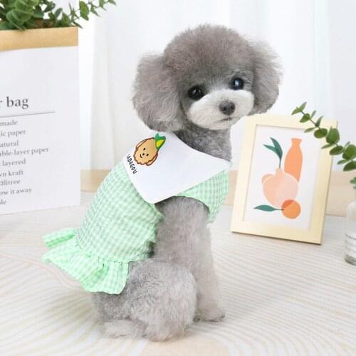 Plaid Dog Dresses Summer Pet Lapel Skirt Cats Dog Printed Clothes Puppy Cute Breathable Costumes for Small and Medium Dogs Girls