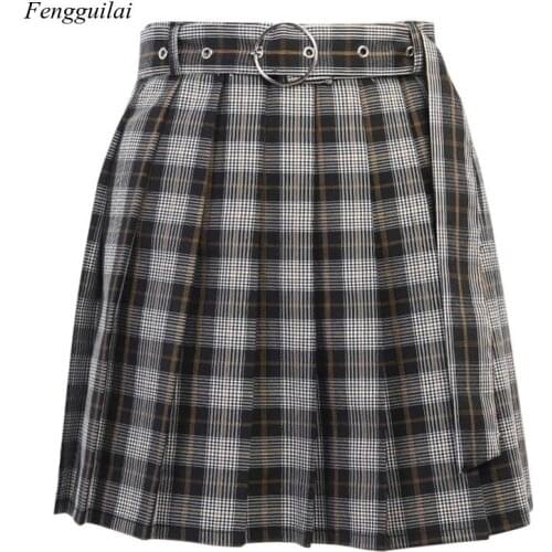 Plaid Pleated Mini Skirts Harajuku Grunge Winter Autumn Women Skirts Gothic Streetwear High Waist Fashion Short Skirt