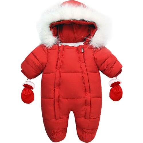 2021 New Born Baby Winter Clothes Toddle Jumpsuit Hooded Inside Fleece Toddler Girl Boy Clothes Autumn Overalls Outerwear