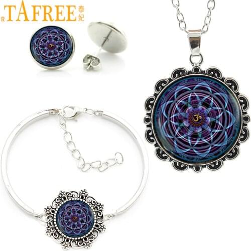TAFREE Crown Chakra Mandala Yoga Jewelry Sets Charms Classic Necklace Earrings Bracelet Sets High Quality Gift Jewelry set HT079
