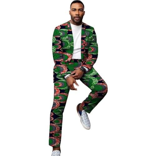 Colorful Nigerian Fashion Mens Suit Retro Print Ghana Style Patterns Custom Made African Wedding Party Garments