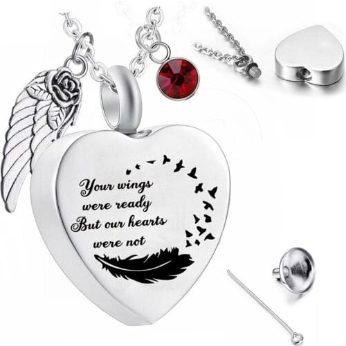 Angel Wings Bird Heart Necklace Urn for Ashes Stainless Steel Cremation Jewelry Ashes Urn Keepsake Birthstone Pendant Wild Goose