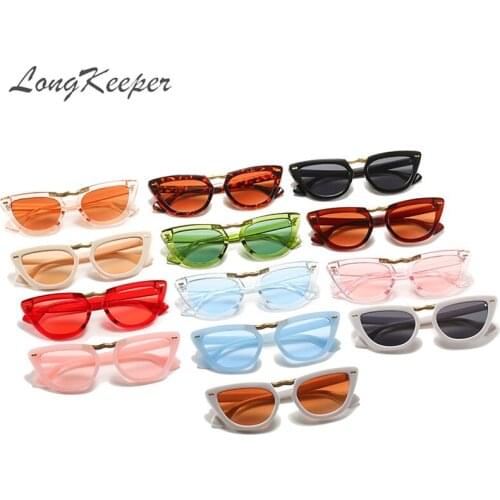 LongKeeper Sexy Small Cat Eye Sunglasses Women Vintage Rivet Decorate Sun Glasses Ladies Trendy Eyewear Lunette De Soleil Femme