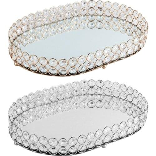 Mirror Tray Crystal Cosmetic Perfume Decorative Tea Lights Jewelry Trinket Tray Vanity Makeup Tray for Dresser Storage Bathroom