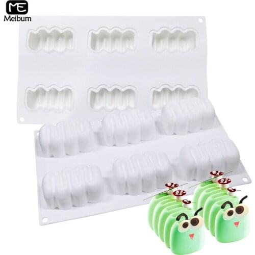 Meibum 6 Cavity Caterpillars Shape Cake Silicone Mold DIY Cheese Chocolate Mould Mousse Dessert Modle Kitchen Baking Tools