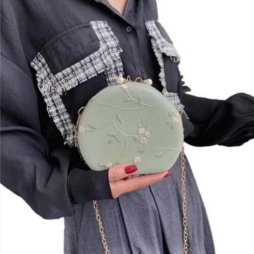 Fashion Women Shoulder Bags Flower Embroidery Crossbody Bag Female Single-Shoulder Small Round Bag