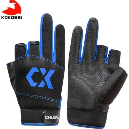 KoKossi 1 Pair Fishing Gloves Men Women Outdoor Fishing Anti-slip 3 Cut Finger Sports Gloves Fish Equipment Angling Gloves