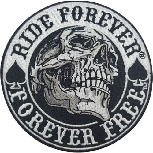 Ride Forever Free Spades Heart Embroidery Patch for Clothing DIY Skull Iron on Badges Applique Garment Vests Jacket Accessories