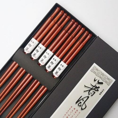 Japanese style fengsheng lacquer 5 double gift box carving spire craft wooden household chopsticks wedding gift chopstick