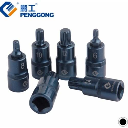 PENGGONG 1pc 1/2"Spline Socket Set M6 M8 M10 M12 M14 M16 For Tamper-resistant Wheel Nuts Cylinder Head Bolts Hand Tool