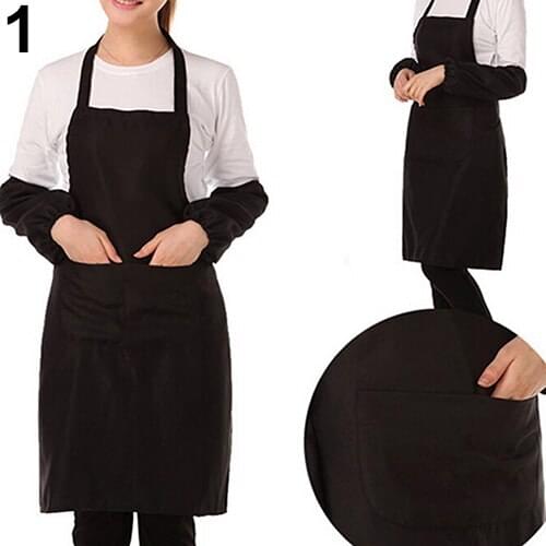 Unisex Simple Pure Color Kitchen Restaurant Bib Cooking Apron with Pocket