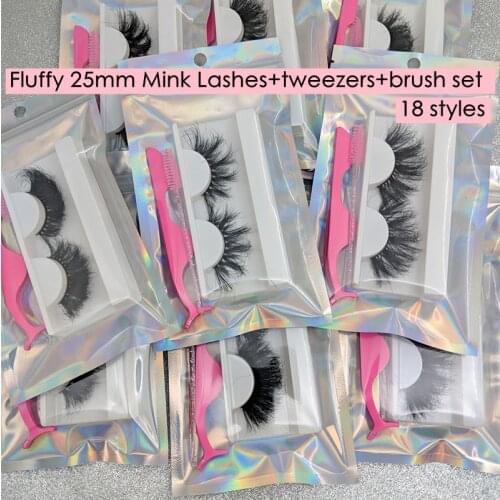 Rainsin 25mm Lashes Mink Eyelashes Wholesale 25MM 5D Mink Eyelashes Packaging Box With Mink Lashes Brushes Tweezers In Bulk