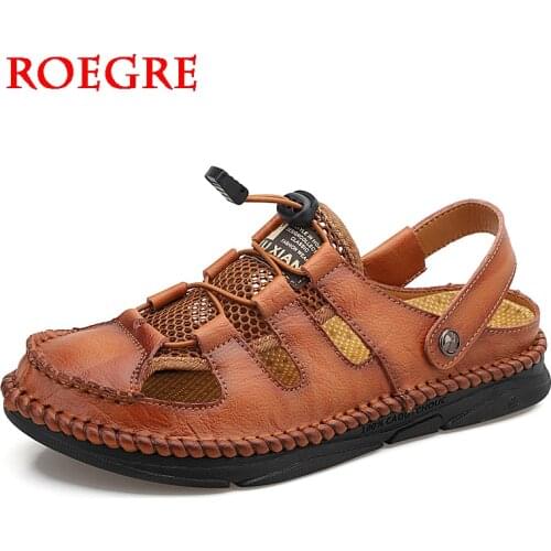 Fashion Mens Sandals Summer Genuine Leather Men Beach Sandals Comfortable Men Gladiator Sandals Simple Design Mens Style Shoes