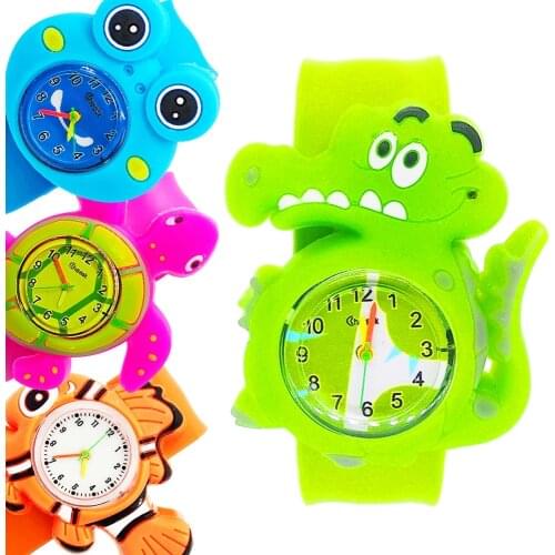 Silicone Strap Child Slap Wrist Watch Toy Children Watch Kids Toddler Learn Time Sport Watches Cartoon Fish Frog Watch Baby Gift