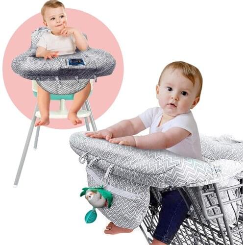 Foldable gray and white wave 2in1 baby shopping cart cover with cellphone Transparent Bag/Highchair cover for infant and toddler