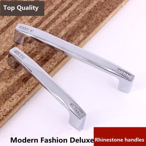 Modern fashion deluxe rhinestone drawer tv cabinet pulls chrome silver k9 crystal wine cabinet cupboard door handles knobs 5"