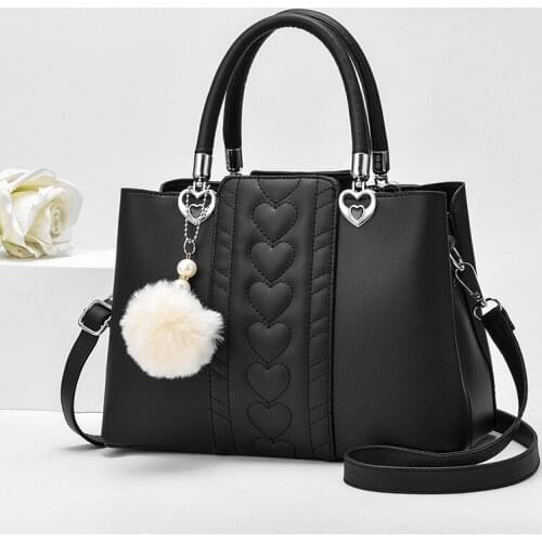 Retro Heart Pattern Bags for Women 2020 PU Leather Female Handbags with Hairball Sac A Main Femme Casual Lady Shoulder Bag