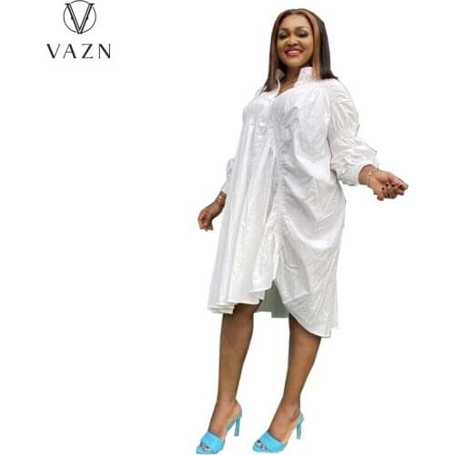 VAZN 2021 Free Size Summer Long Dress New Fashion Women Sexy Boho Solid Full Sleeve Beach Style Vestidos For Female