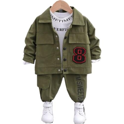 2020 New Spring Autumn Children Fashion Clothes Baby Boy Letter Pocket Lapel Jacket T Shirt Pants 3Pcs/sets Kid Infant Tracksuit