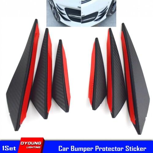 Carbon Fiber Car Front Bumper Protector Sticker Spoiler Strip Universal Automotive Wind Blade Styling Mouldings 6Pcs=1Set