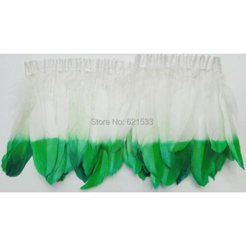Kelly Green Tipped Feather Trim-White Goose Satinettes Feather Trim Fringe with Kelly Green tipped,2yards/lot 4-6inches wide