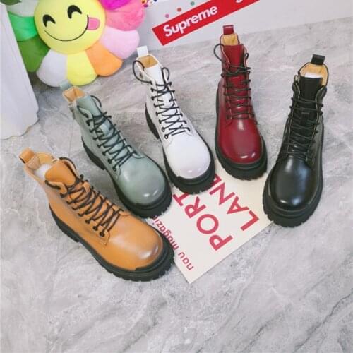 British Style Retro Womens Shoes Cowhide Genuine Leather Thick Heels Female Martin Boots Round Toe Lace-Up 5 Colors OULYYYOGO