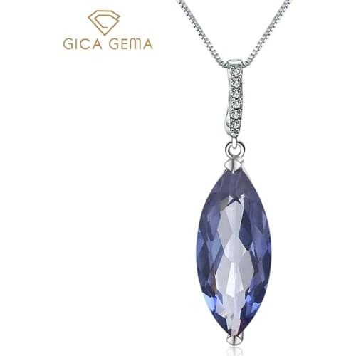 GICA GEMA Silver Necklaces Pendants For Charm Lady With 1.45Ct Marquise Natural Iolite Blue Mystic Quartz Women Fine Jewelry