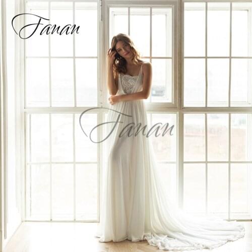 V-Neck Beading Spaghetti Straps Lace Appliques Wedding Dresses Backless Chiffon Bridal Gown vestido de noiva robe de mariée