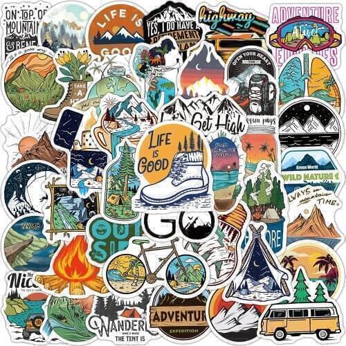 10/50pcs Forest Hiking Camping Sticker Outdoor Travel Beautiful Scenery Decal Sticker To DIY Water Bottle Phone Laptop Pegatinas