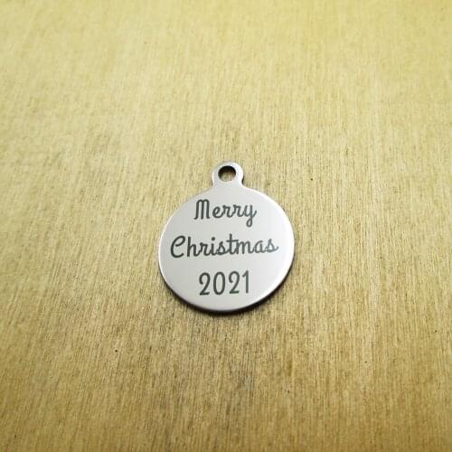 10pcs/lot Merry Christmas 2021 stainless steel charms Laser Engraved DIY Charms Pendants
