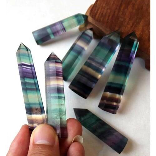 100% Natural Fluorite Crystal Colorful Striped Fluorite Quartz Crystal Stone Point Healing Hexagonal Wand Treatment Stone