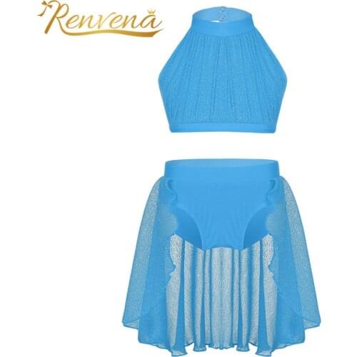 2PCS Ballet Dress Kids Girls Crop Top with Bottoms Performance Costume Set for Celebration of Spirit Praise Lyrical Dance Dress
