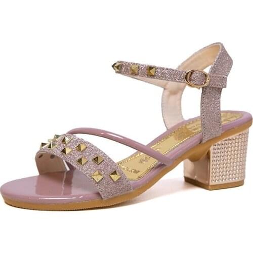2021 Elegant Women Bling Rhinestone Pumps Sandals Shiny Gold Slippers Fashion Ladies Square Heel Female Office Dress Shoes Hot