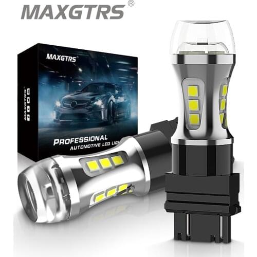 2x T25 3157 3057 P27/7W 18 Led 3030 Chips 6000K White Red Yellow Brake Lights Reverse Lamp DRL Car Tail Bulb LENS With Projector