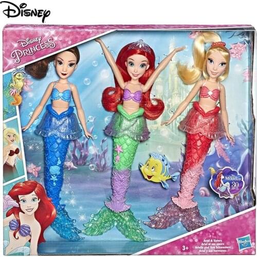 Disney Princess Ariel&Sisters Fashion Dolls 3 Pack of Mermaid Dolls with Skirts & Hair Accessories Toy for Girls Kids Gift E5052