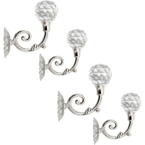4 PCS Clear Crystal Curtain Holdbacks Wall Mounted Tassel Curtain Tieback Hook Drapery Tiebacks Clothes Coat Hat Towel Hanger Ho
