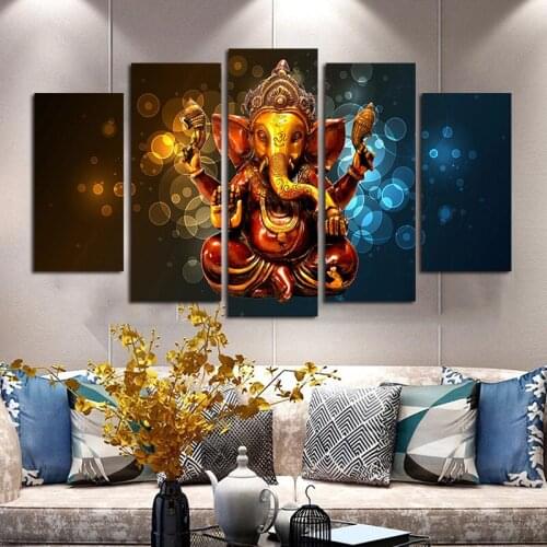 5 Panels Lord Ganesha Home Docor Elephant Posters And Prints Canvas Painting Wall Art Pictures For Living Room Wall Decor Buddha