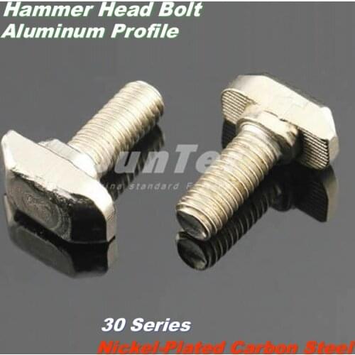 50pcs/lot M6(6mm) Nickel Plated Carbon Steel Hammer Head Bolt Aluminum Connector T Head Screws For 3030 Aluminum Profile