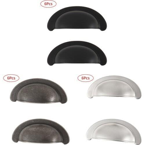6Pcs Retro Zinc Alloy Kitchen Drawer Cabinet Door Handle Wardrobe Cupboard Knob Drawer Decor Shell Cup Furniture Half-moon Pulls