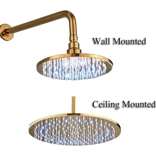 8/10/12/16 inch Large Rainfall LED Gold Brass Shower Head with Shower Arm Round faucets Replaced Head Faucet Accessory