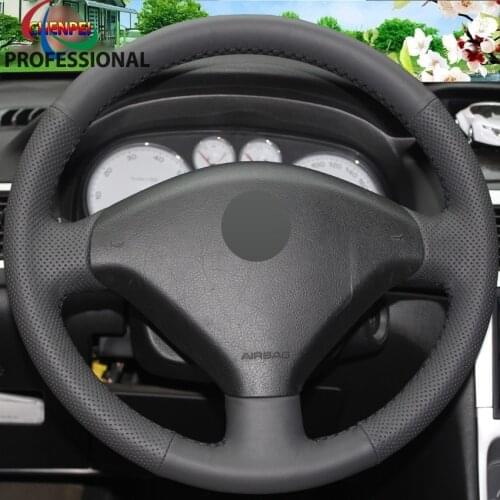 DIY Hand-Stitched Black Leather Car Steering Wheel Cover For Peugeot 307 2001-2008 307 SW 2005-2008 Car Interior Accessories