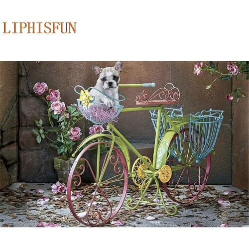 Diamond Painting Cross Stitch Full Square Round Picture of Rhinestone DIY Mosaic Embroidery Bicycle Bulldog New Year Gift