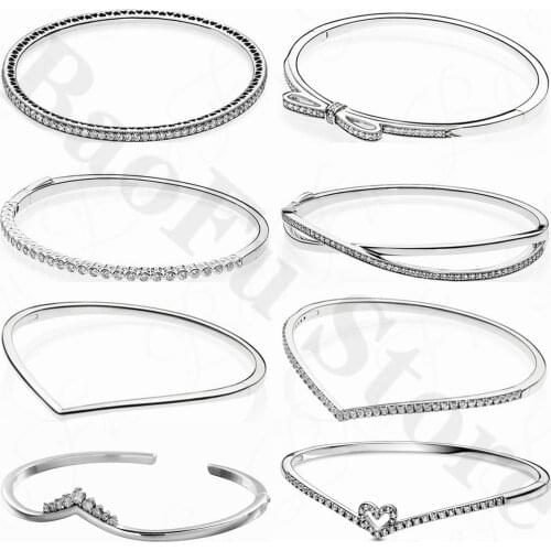 BaoFu 925 Sterling Silver Bracelet Luxury Shiny Bow Decoration V-shaped Pave Bracelet Suitable for Original Ladies Jewelry